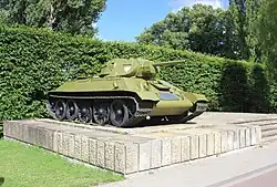 The T-34 tank at the former site of the St. Michael and all of Heaven's Angels church