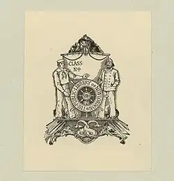 Bookplate for New London Public Library, showing fishermen.