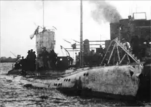 SM&nbsp;U-43 in port, c. 1915–16, while still in the German Imperial Navy (as UB-43)