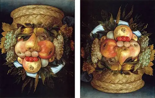 Reversible Head with Basket of Fruit, Giuseppe Arcimboldo, 1590