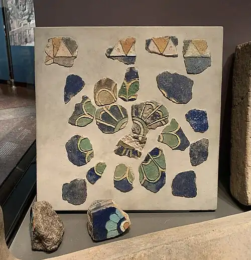 Babylonian glazed brick fragments with rosette decoration, 539-330 BC, burned and glazed clay, Vorderasiatisches Museum Berlin