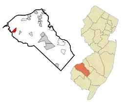 Map of Beckett highlighted within Gloucester County. Inset: Location of Gloucester County in New Jersey.