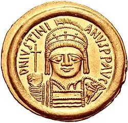 Gold coin of Justinian minted in Ravenna.