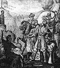 Mikhail of Tver being punished by the Golden Horde, engraving by Boris Chorikov