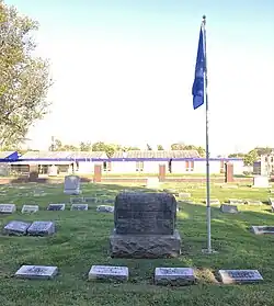 Grave site of Hadley in Crown Hill Cemetery, Indianapolis. A state flag was erected above Hadley's tombstone.