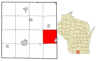Location in Green County and the state of Wisconsin.