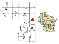 Location of Berlin in Waushara County (northern portion) and Green Lake County (southern portion), Wisconsin.