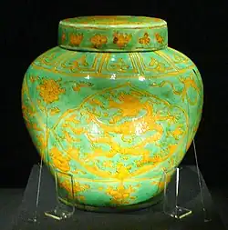 Wanli period covered jar in green and yellow