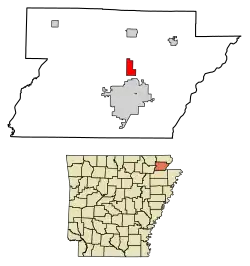 Location of Oak Grove Heights in Greene County, Arkansas.