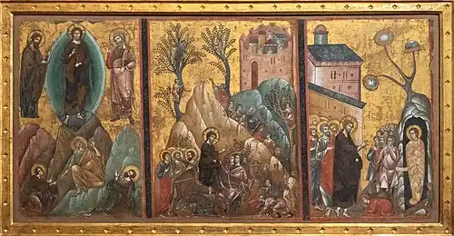 Transfiguration, entering Jerusalem, the resurrection of Lazarus. 1270.