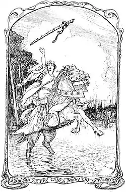 Morgan Casts Away Excalibur's Scabbard. King Arthur: The Tales of the Round Table. (1902)