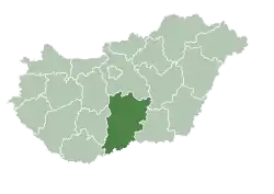 Map of Hungary highlighting Bács-Kiskun County