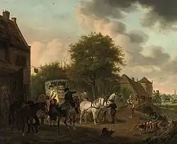 Elegant party in a carriage stop in a village