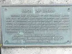 Commemorative plaque outside City Hall building, showing location of the former Rancho San Lorenzo
