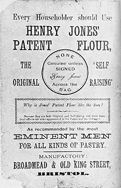 An advertisement for Henry Jones Self-Raising Flour, Bristol, UK (between circa 1845 and circa 1880)