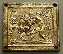 Hercules and the Nemean Lion, Galeazzo Mondella (Moderno), c. 1500, gilt bronze plaquette