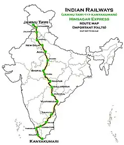 Himsagar Express (Jammu Tawi–Kanyakumari) route map