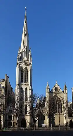 A picture of the impressive gothic interior of the American Cathedral in Paris