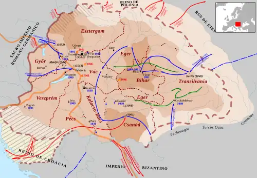Map depicting late-11th-century Hungary