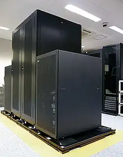 IBM Mainframe server with seismic isolation table for protection against earthquakes