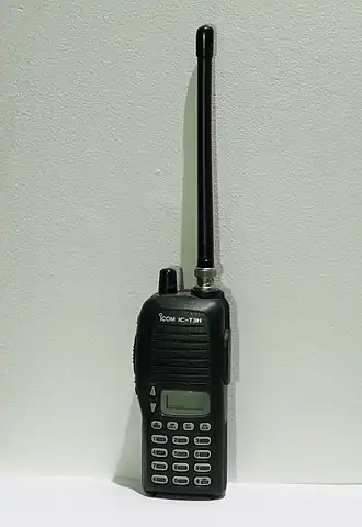 Rubber ducky antenna on walkie-talkie, 144&nbsp;MHz