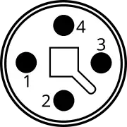M12 T-coding, 2-4 pins, 60&nbsp;Vdc 12&nbsp;A