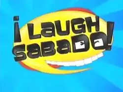 An image with a drawing of a laughing face, over a blue background. The show title is displayed on the center of the image.