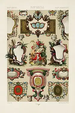 Rococo&nbsp;– Illustration of 18th century cartouches, from L'ornement Polychrome, by Albert Racinet, 1888