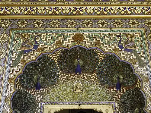 Mughal and European-influenced rinceaux of the Peacock Gate of the City Palace, Jaipur, India, unknown architect or painter, 1729-1732[17]