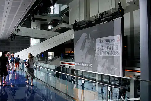 The Barco screen displayed historical images and breaking news from around the world