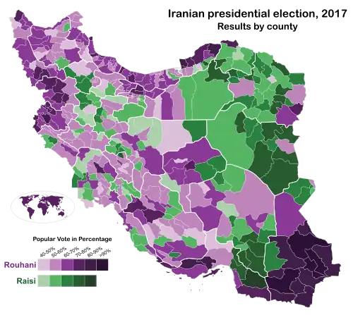 Iranian presidential election, 2017 by county
