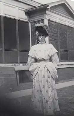 Irma Wilson, posing in the back yard by the porch, 2922 Swiss Ave.
