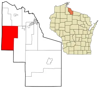 Location in Iron County and the state of Wisconsin.