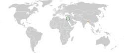 Map indicating locations of Israel and Bangladesh