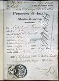 Italian passport, issued in 1872
