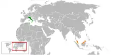 Map indicating locations of Italy and Malaysia