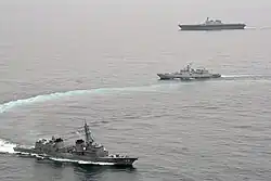 INS Tarkash (F50) with JS Ikazuchi and JS Kaga during JIMEX 2020 exercise.