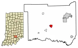 Location of Brownstown in Jackson County, Indiana.