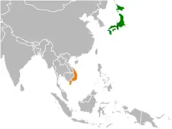 Map indicating locations of Japan and South Vietnam