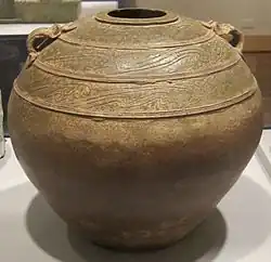 Glazed Chinese stoneware storage jar from the Han dynasty