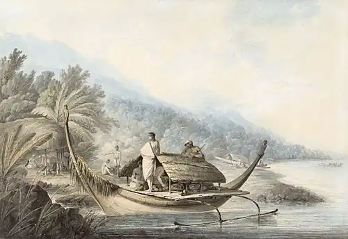 John Webber: A View in Ulietea (Raiatea), (French Polynesia), Watercolor with pencil and ink, without year (National Maritime Museum, London)