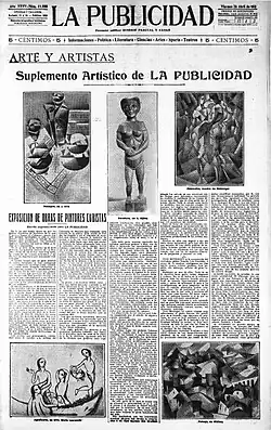 Paintings by Juan Gris, Bodegón; August Agero (sculpture); Jean Metzinger, 1910–11, Deux Nus, Two Nudes, Gothenburg Museum of Art; Marie Laurencin (acrylic); Albert Gleizes, 1911, Paysage, Landscape. Published in La Publicidad, 26 April 1912