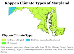 Maryland Köppen Climate Types