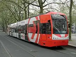 Low-floor train K4500 by Bombardier at Neumarkt tram station