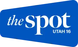 The words "the" in an italic thin serif and "spot" in a bolder serif, with "UTAH 16" in smaller sans serif print in the lower right corner, in an angled rounded rectangle
