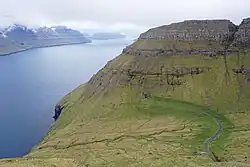 Photograph of a winding road on the disputed island of Kalsoy