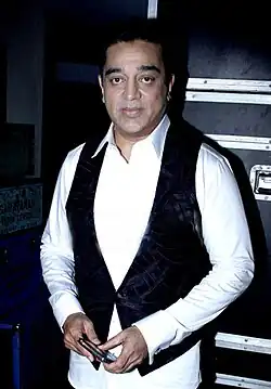 A picture of Kamal Haasan as he looks at the camera.