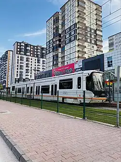 Tram unloading passengers from Karatas Central station.