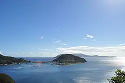 A view of Kashiwajima Island from a nearby observation deck.