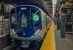 A "G" train of R211A subway cars at Court Square